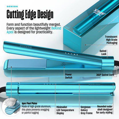 Bekind Apex 2-in-1 Hair Straightener Flat Iron | 1“ 460°F Straightener & Curler for All Hairstyles | UltraSmooth Tech | 15s Fast Heating & Temp Memory | Gift Set for Girls Women (Crystal Blue)