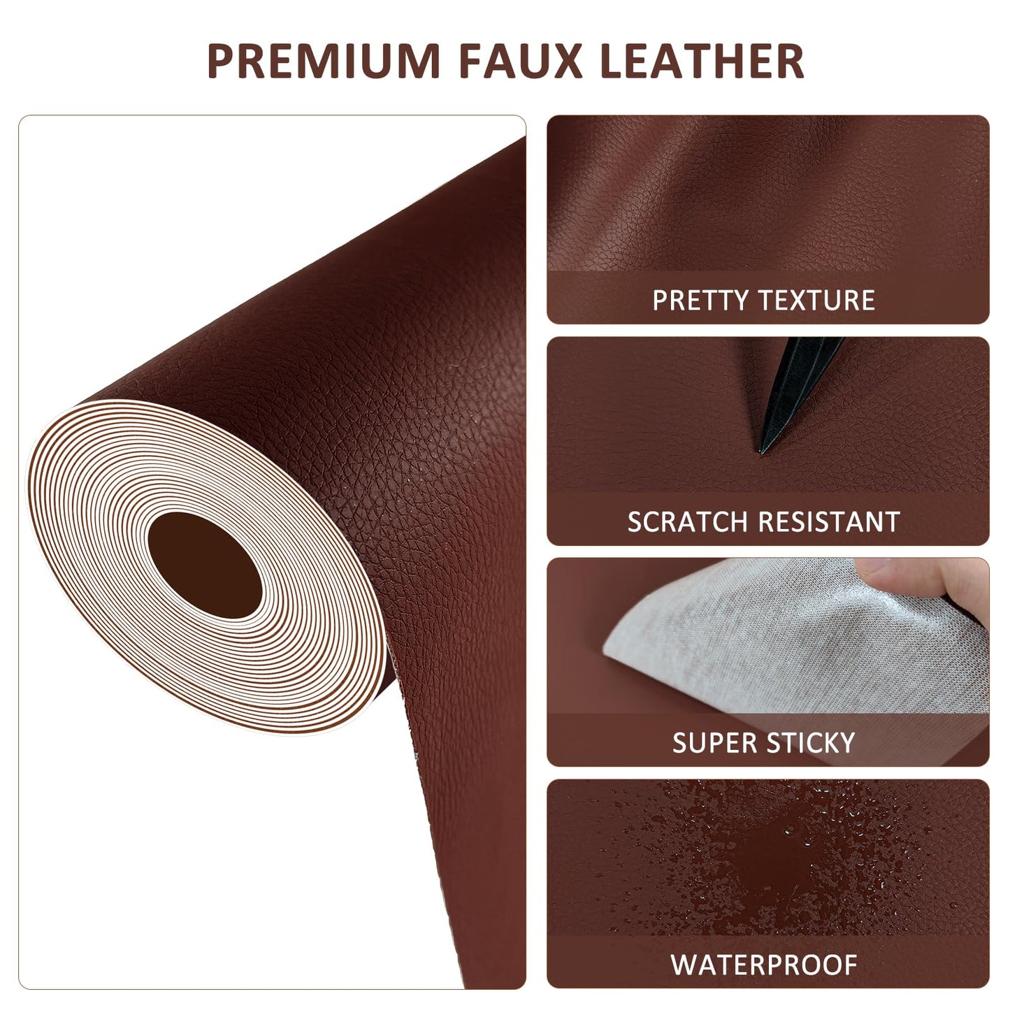 AOOTOOLINK Leather Repair Patch 17X158 Inch Self Adhesive Leather Repair, Large Leather Repair Tape for Couches, Furniture, Car Seats, Cabinets, Sofa, Handbags (Dark Brown, 17X158 Inch)