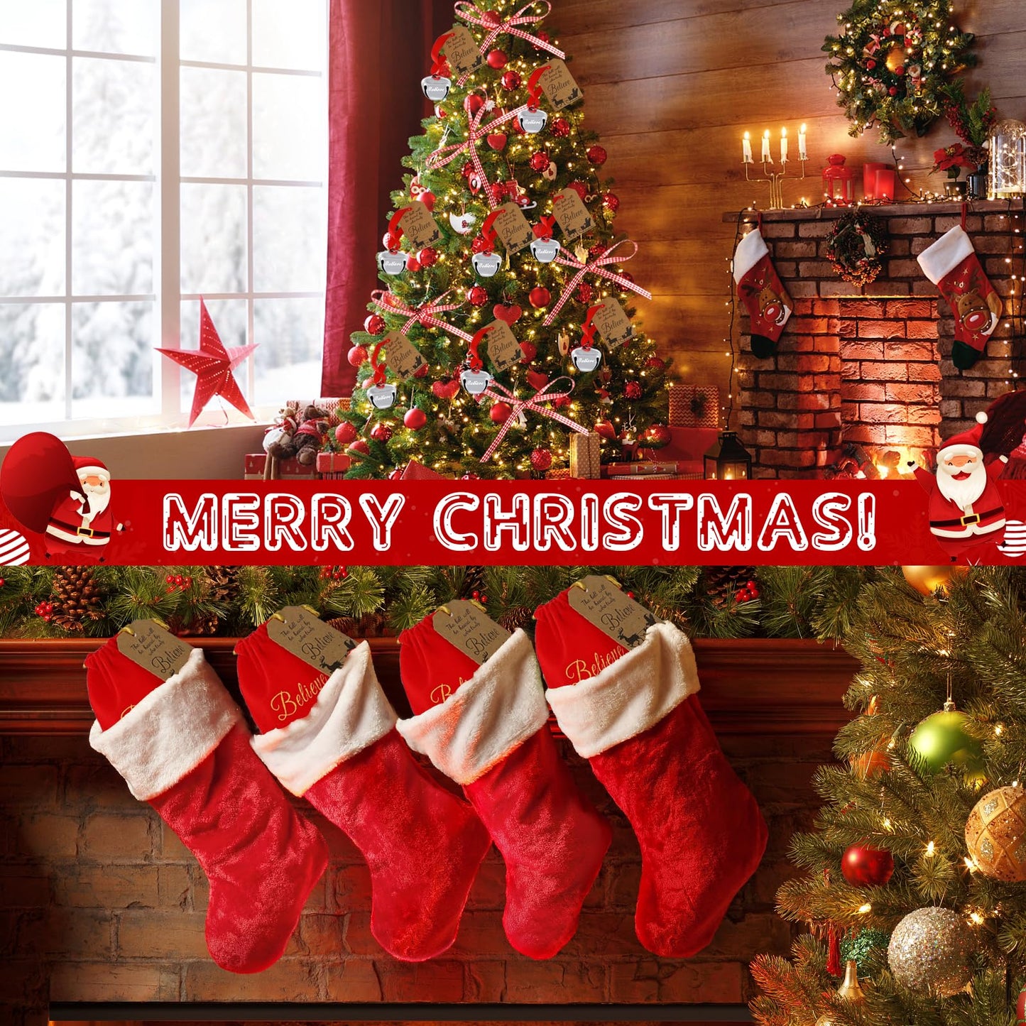 Christmas Believe Bell Ornaments, Polar Express Bell, Silver Sleigh Bell, Christmas Tree Bell Decoration Holiday Treat Gifts for Kids & Adults