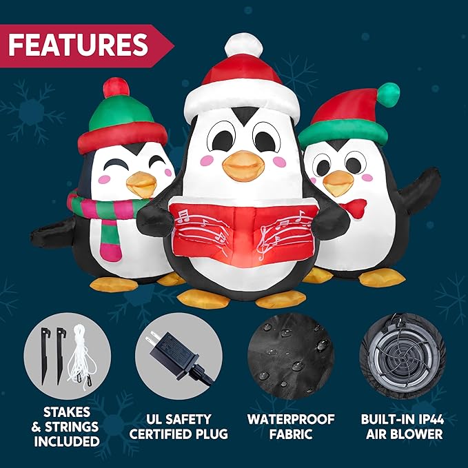 JOIEDOMI 6 FT Long Christmas Inflatable Penguins Choir with Build-in LEDs, Xmas Blow Up Penguins Outdoor Decorations for Xmas Party Yard Outside Indoor Garden Lawn Decor
