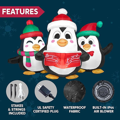 JOIEDOMI 6 FT Long Christmas Inflatable Penguins Choir with Build-in LEDs, Xmas Blow Up Penguins Outdoor Decorations for Xmas Party Yard Outside Indoor Garden Lawn Decor