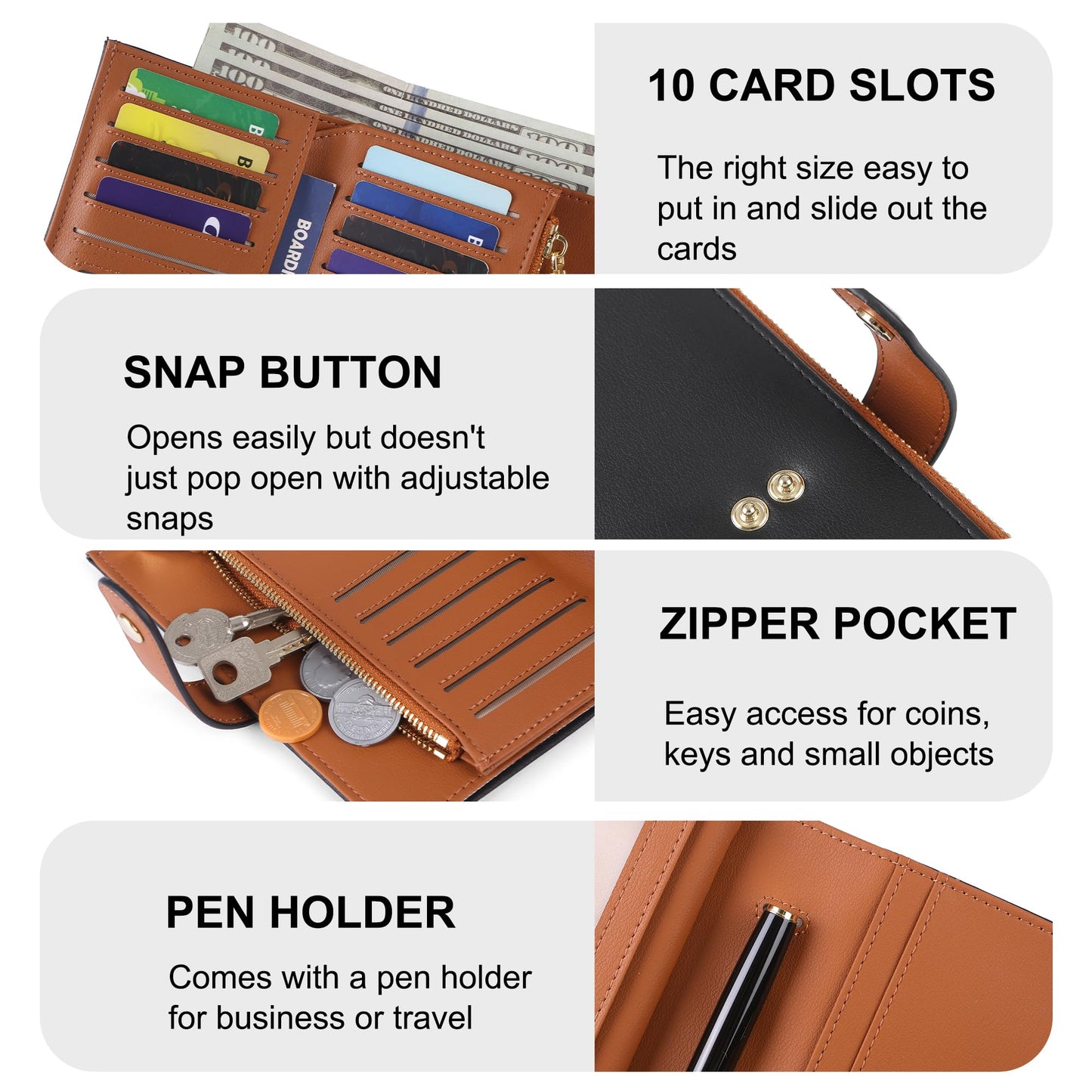 yiijay Wallet Women RFID Blocking Multi Cards Wallet Credit Card Holder for Women Large Capacity Lady Leather Trifold Travel Wallet with Pen Holder