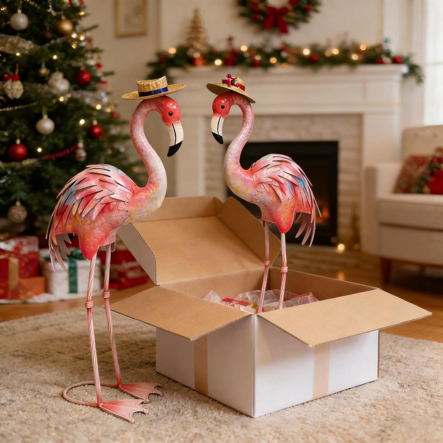 chisheen Flamingo Statues Pink Bird Art Garden Sculptures Outdoor Metal Yard Decor for Wedding Gifts Patio Lawn Porch Ornament Decoration
