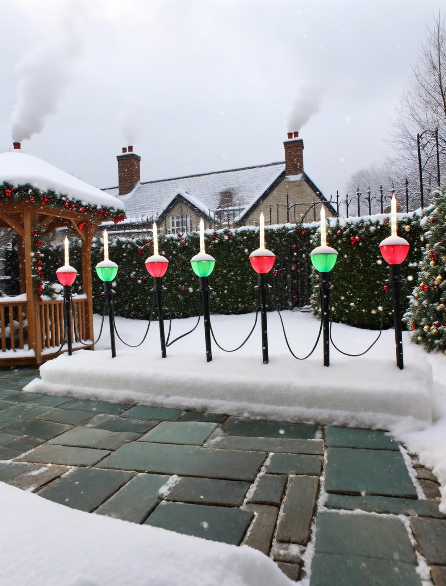 7 Pack Enchanting Christmas Pathway Lights, Whimsical Peppermint Candy Cane Bubbling Yard Stakes, Connectable Outdoor Walkway Lights for Holiday Yard, Sidewalk & Driveway Decor