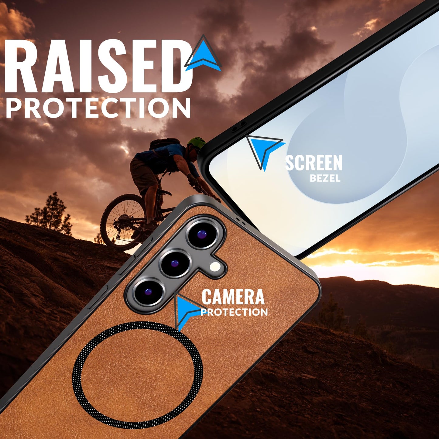 Style Uplift SU - Samsung S24 Magnetic Vegan Leather Case - SU.Shield Slim & Protective Design, Compatible with MagSafe, Wireless Charging - Tan Brown Case, Phone Case for Samsung S24 (6.2")