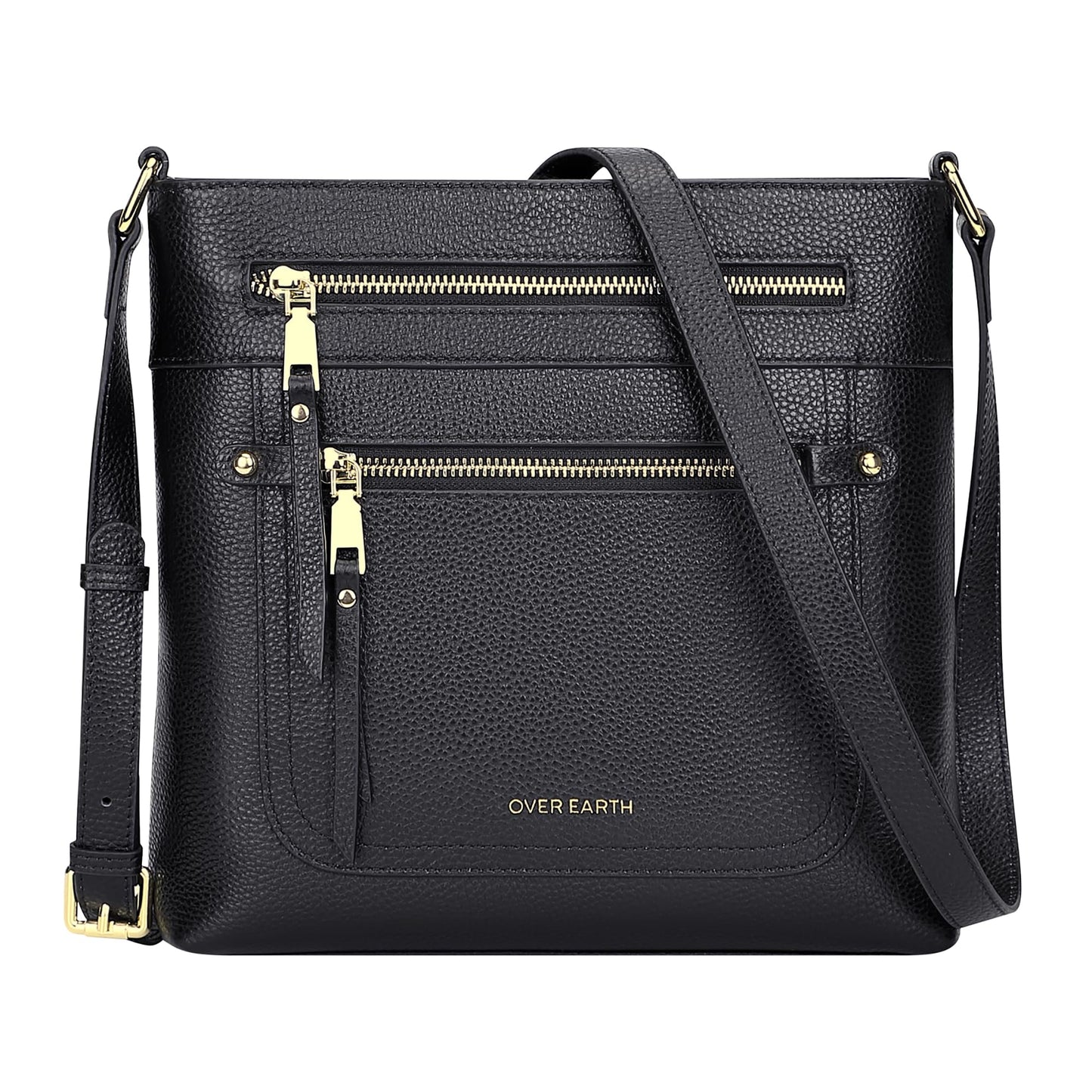 Over Earth Leather Crossbody Bags for Women Medium Shoulder Purse Multi Pocket Shoulder Handbag with Adjustable Strap(O199E Black RP)