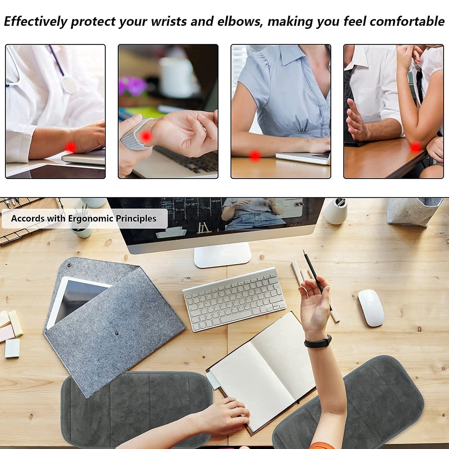 2 Sets Upgrade Computer Wrist Elbow Pad, DILIBRA Portable Memory Foam Arm Wrist Rest Pillow, Soft and Anti-Slip Wrist Support Mat for Keyboard Desktop Office Gaming - Alleviate Elbow Pain