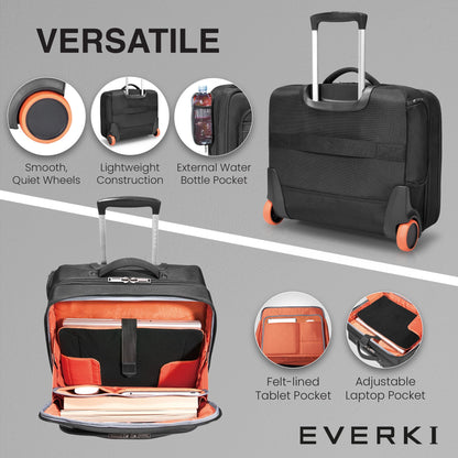 EVERKI Journey 27L Rolling Laptop Briefcase – Carry On Luggage with Wheels for Business Travel Lightweight Mobile Office Work Bag with Padded Compartment & Tablet Pocket Fits Laptops up to 16" – Black