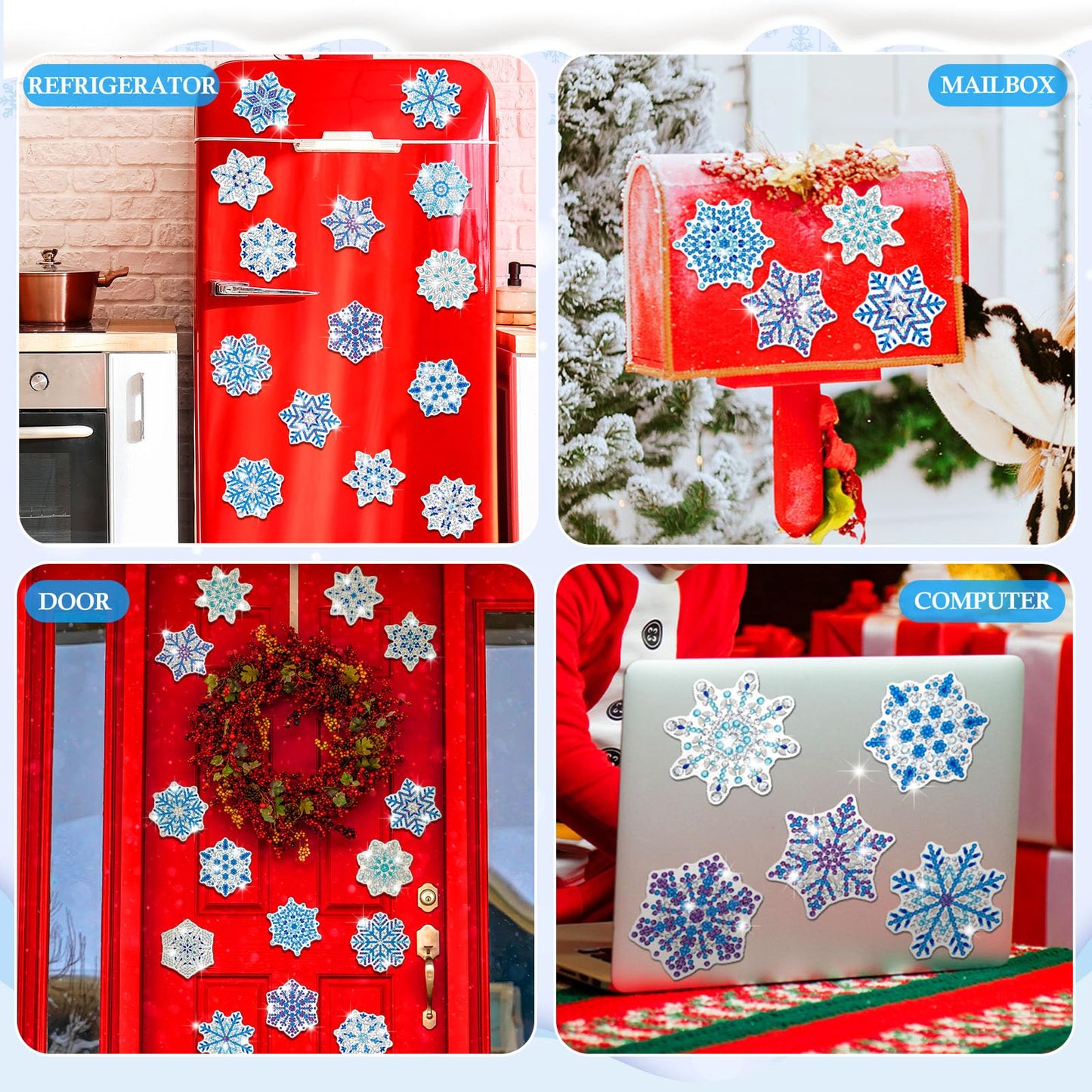 Copkim 20 Pcs Winter Christmas Diamond Art Magnets Winter Fridge Magnet Diamond Painting Snowflake 5D DIY Art Decals Craft for Xmas Ornaments Family Decor