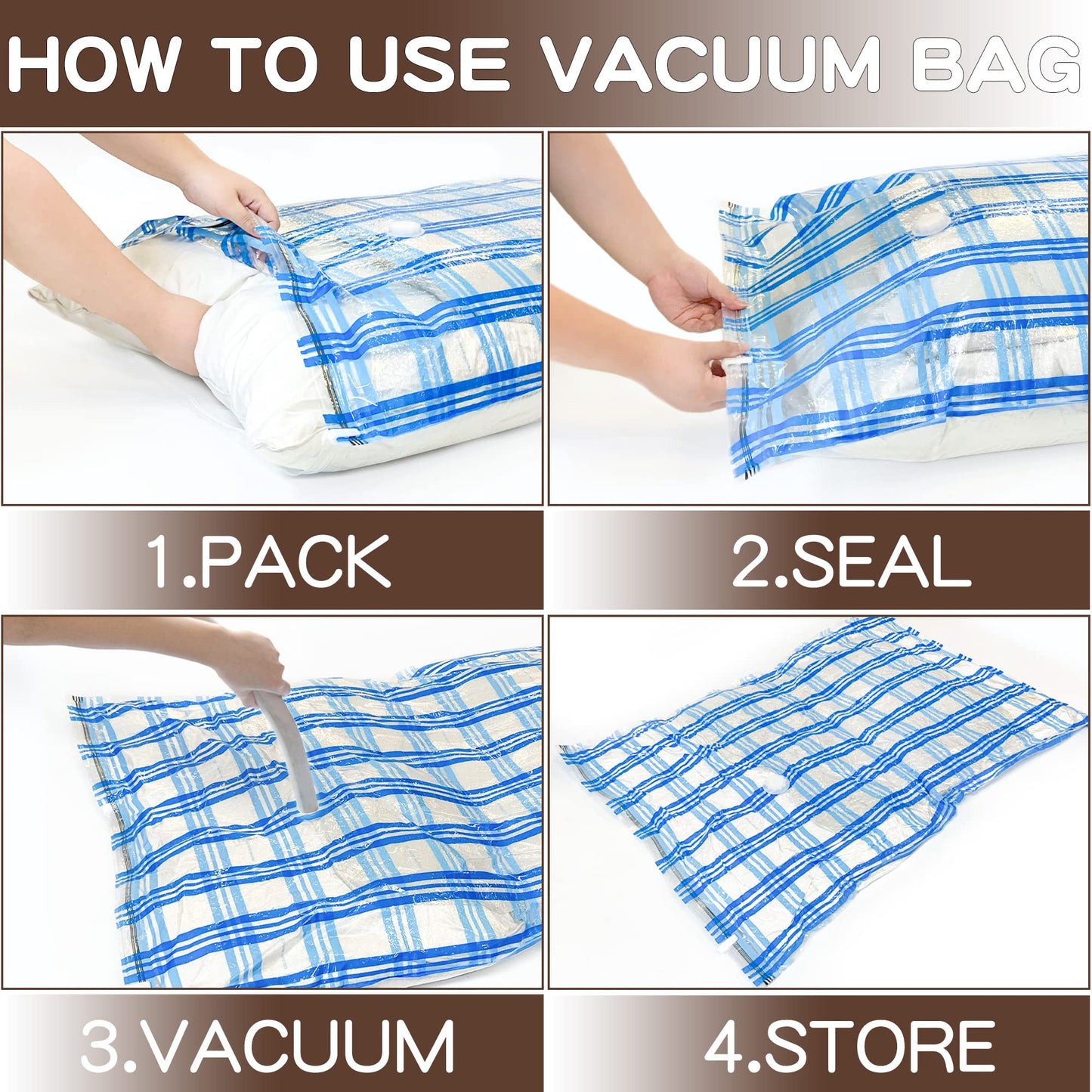 20 Pack Vacuum Storage Bags, Space Saver Bags Compression Storage Bags for Comforters and Blankets, Vacuum Sealer Bags for Clothes Storage (20C)