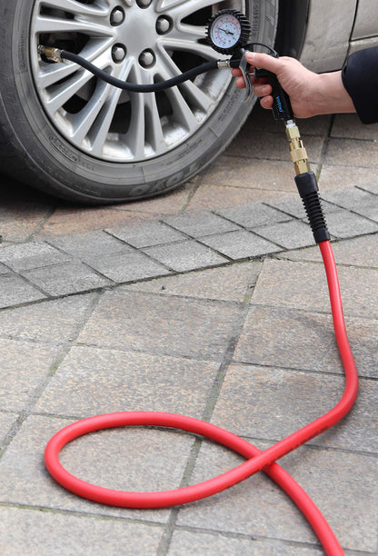 YOTOO Hybrid Air Hose 3/8-Inch by 50-Feet 300 PSI Heavy Duty, Lightweight, Kink Resistant, All-Weather Flexibility with 1/4-Inch Brass Male Fittings, Bend Restrictors, Red