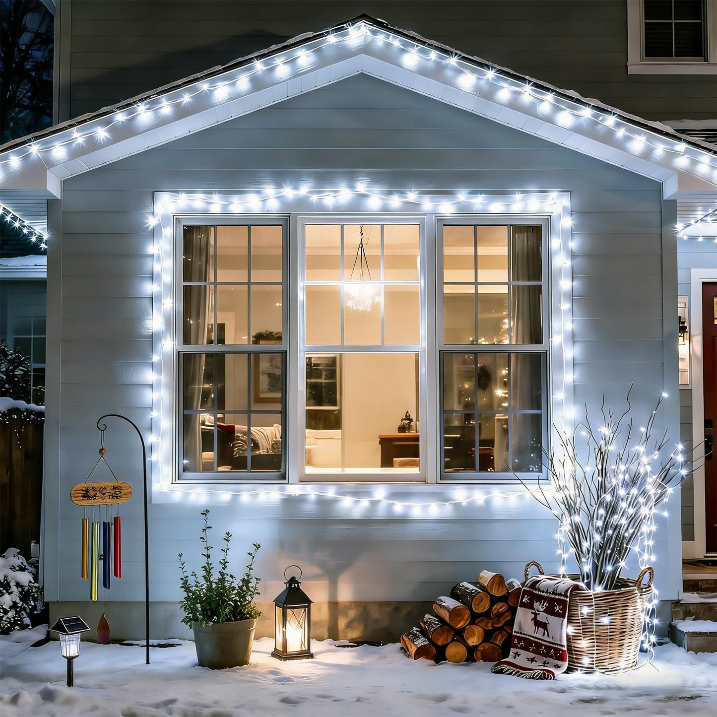 QITONG 500 LED White String Lights Outdoor Waterproof,165ft Clear Wire Christmas Lights Indoor Plug in,8 Modes Twinkle Fairy Lights for Patio Wedding Party Christmas Bedroom Decor