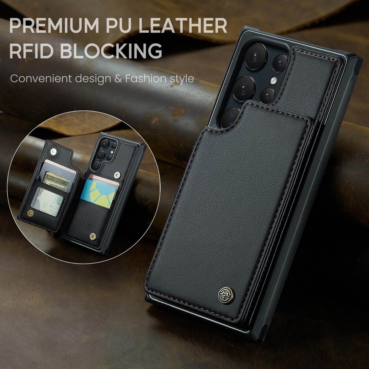 Vinich for Samsung Galaxy S22 Ultra Wallet Case with Card Holder, RFID Blocking Credit Slots Kickstand Shockproof Phone Cover Fit for Galaxy S22 Ultra 6.8" Black