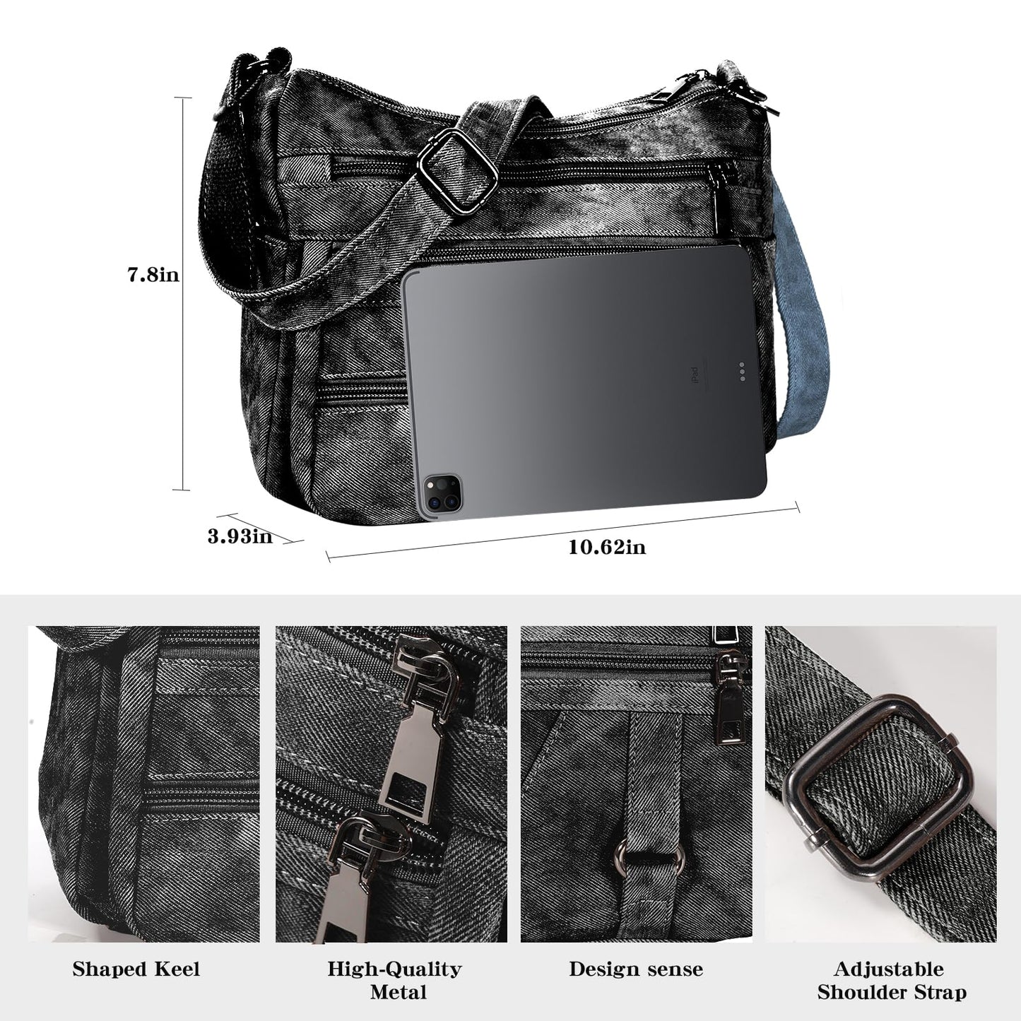 ELDA Crossbody Purse for Women Shoulder Bag Multi-Pockets Black Handbag Messenger Bag Trendy Travel Pocketbooks