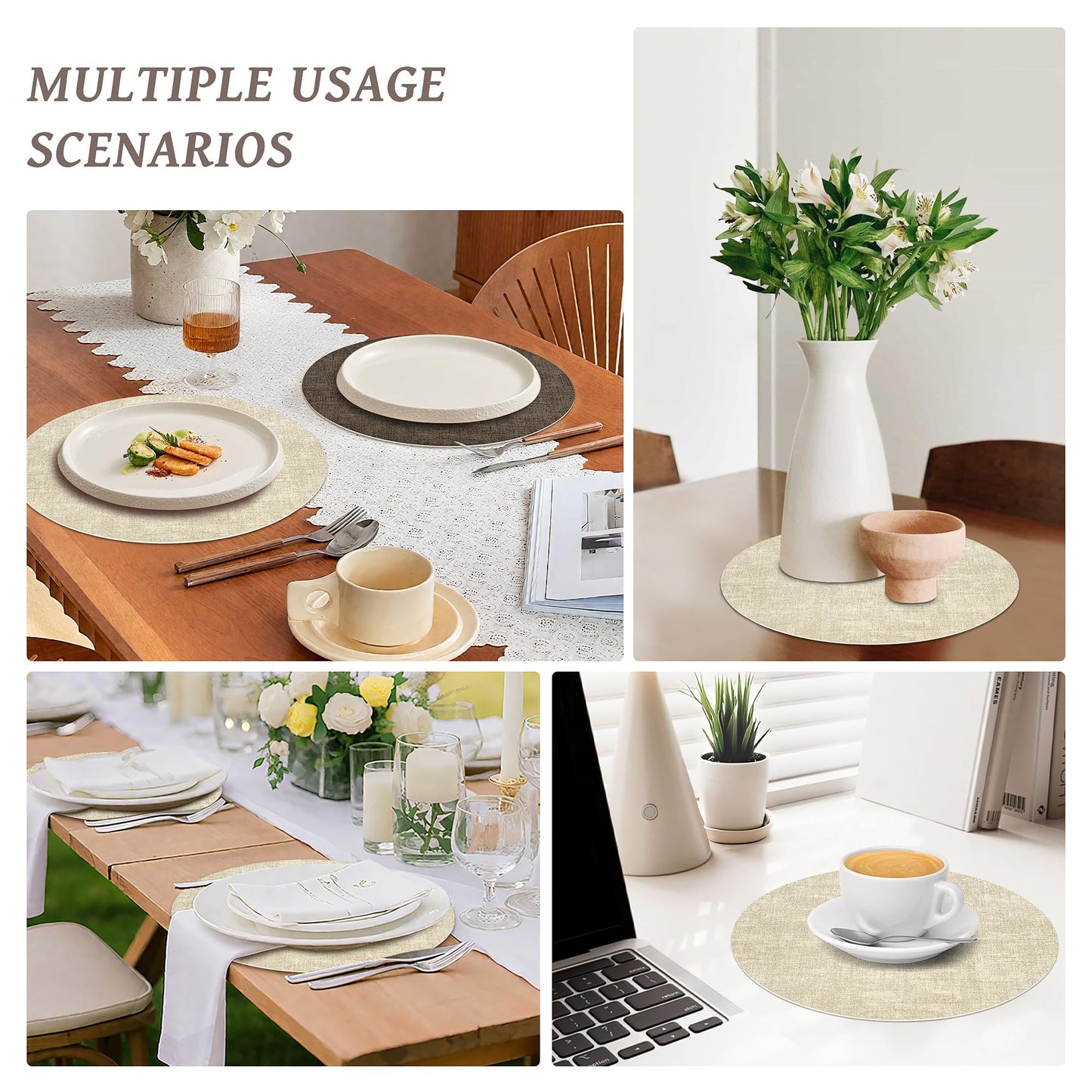 13" Round Placemats Set of 6, NCUE Dual-Sided Faux Leather Heat Resistant Table Mats, Waterproof Oilproof Washable Protective Table Placemats with Coaster, Wipeable Vinyl for Indoor & Outdoor Use