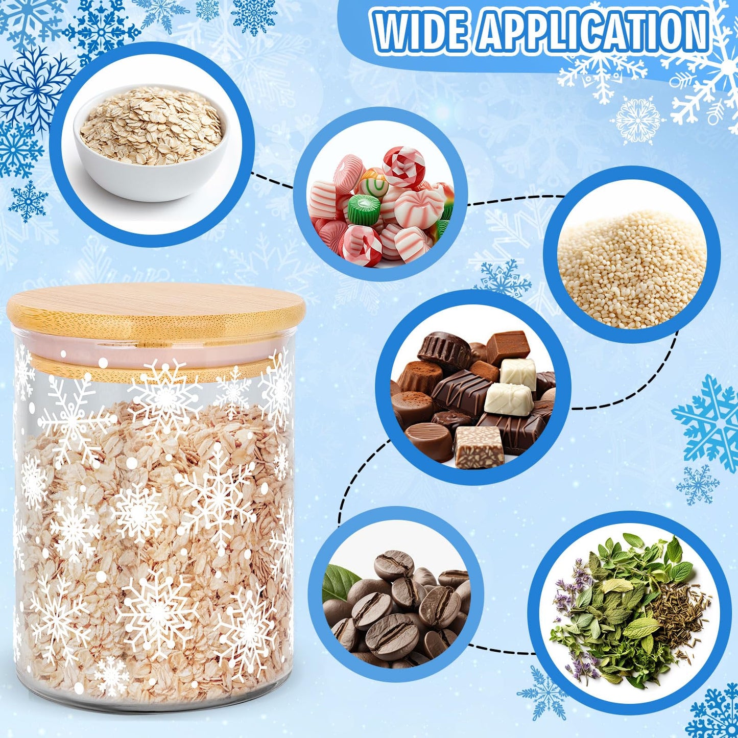 JarThenaAMCS 3Pcs Christmas Glass Storage Jars White Winter Snowflake Clear Canisters Set with Airtight Lid Cookie Candy Storage for Xmas Party Home Kitchen Countertop Decor