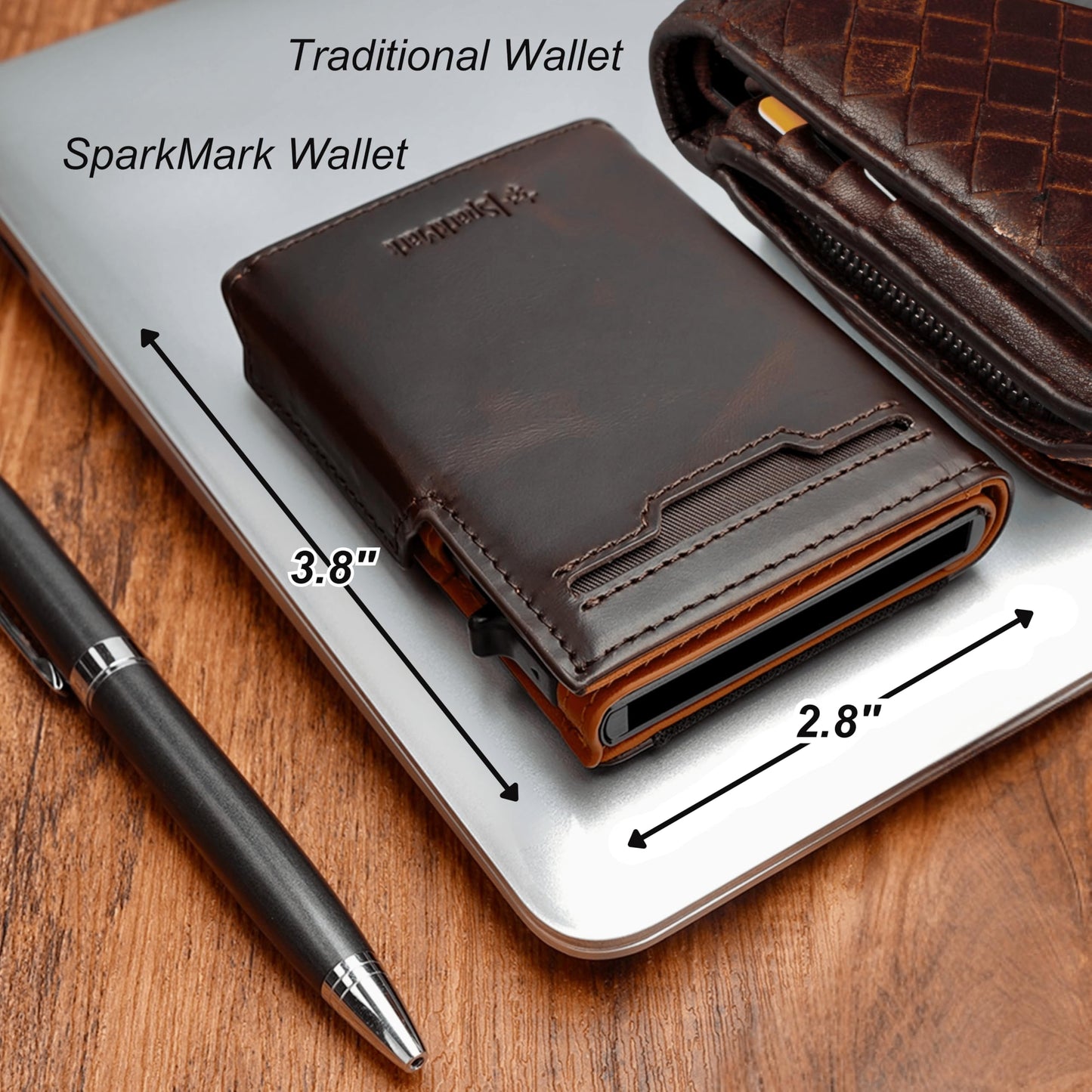 SparkMark Minimalist Pop Up Wallet for Men | RFID Blocking Credit Card Holder Wallet with Money Clip | Mens Wallet Slim Bifold Front Pocket Metal Case with Gift Box (Genuine Full Grain Leather)