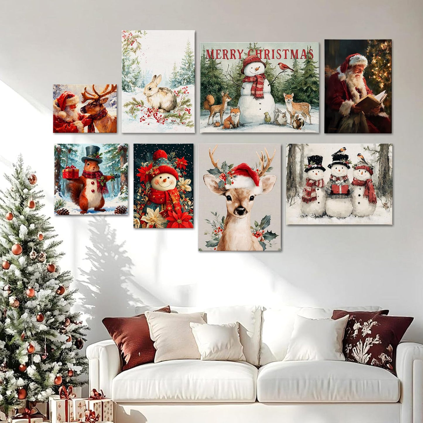 Santa's Reindeer Framed Christmas Wall Art - Festive Holiday Canvas Prints for Living Room Decor, Santa Claus Themed Bedroom Wall Decoration, Ready-to-Hang Christmas Gift Artwork for Home & Office
