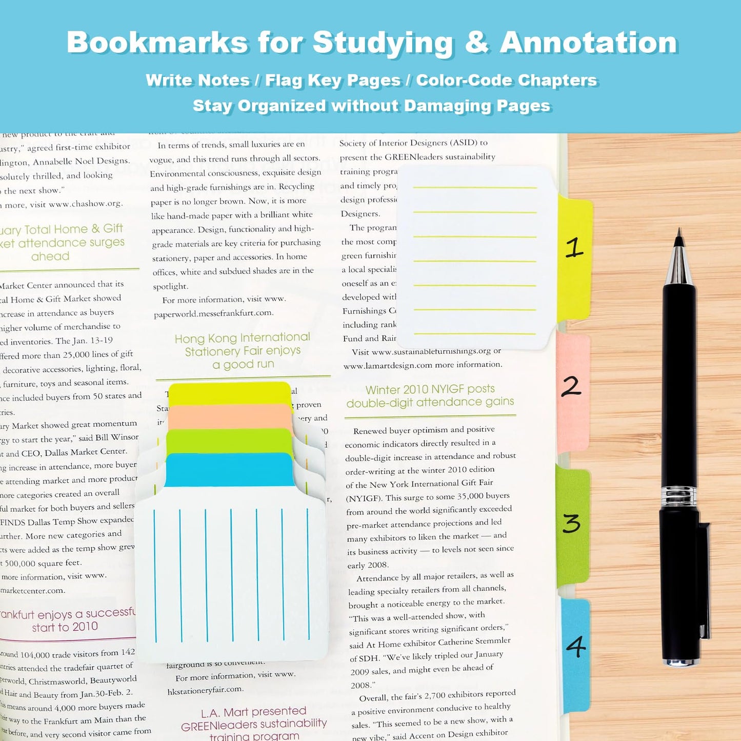 AAAA 4A 2 Pads Divider Sticky Notes Tabs 2 2/3 x 2 7/8 Inches, White, Lined Sticky Notes with Lines for Notebooks, Books, Office, School Supplies, 15 Sheets/Divider, 4 Dividers/Pad, 120 Sheets Total