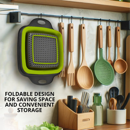 Small Collapsible Colander with Plastic Handles Round Silicone Kitchen Strainers Foldable Kitchen Strainer Perfect for Draining Pasta Vegetable and Fruit Green