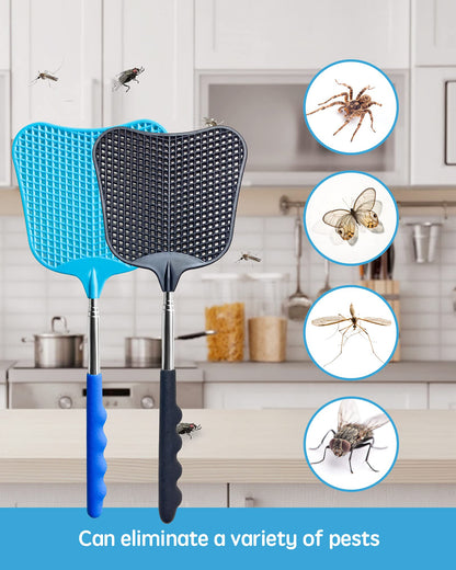 CUNCUI Fly Swatter Set of 2, Telescopic Fly Swatters-Black & Blue
