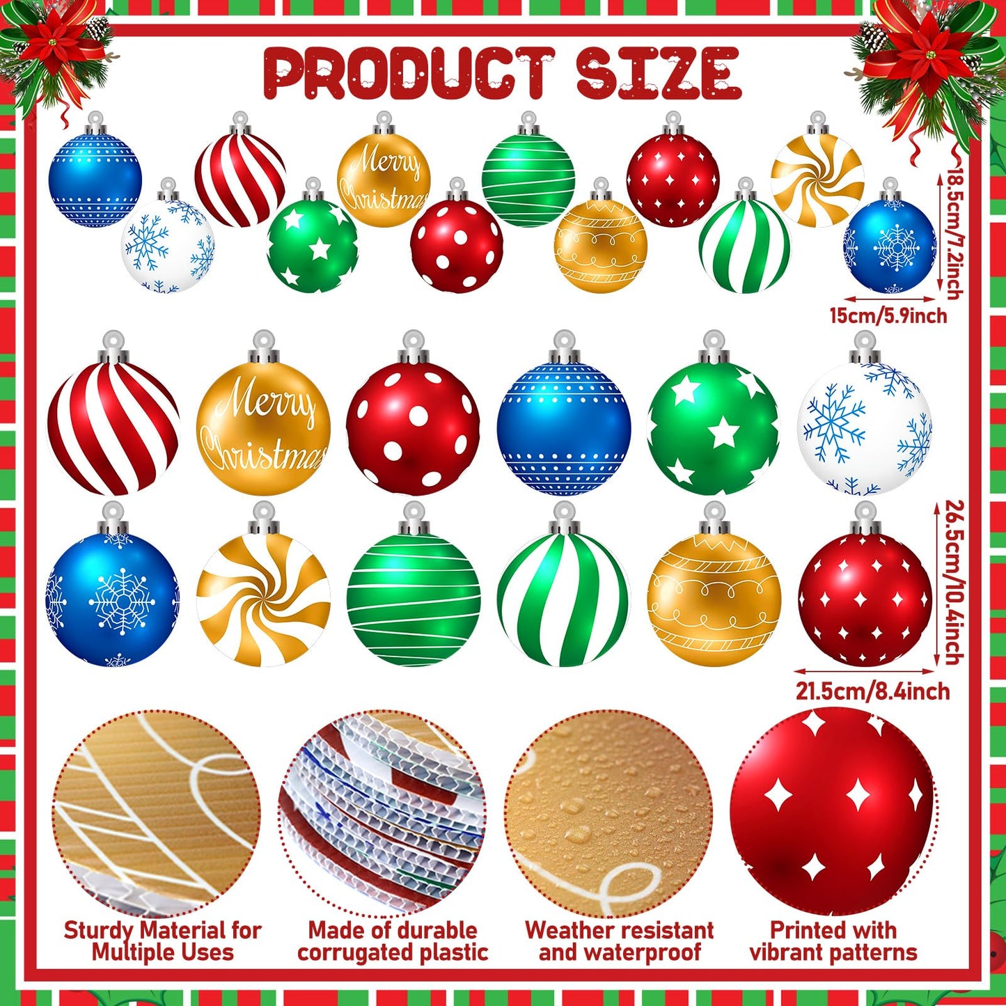 Huwena 24 Pcs Christmas Decorations Outdoor Christmas Hanging Ornaments Peppermint Candy Yard Signs Double Sided Lawn Decorations Peppermint Ornaments for Xmas(Red,Green,Blue,Silver)