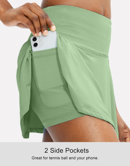 SANTINY Pleated Tennis Skirt for Women with 4 Pockets Women's High Waisted Athletic Golf Skorts Skirts for Running Casual (Sage Green_XXS)