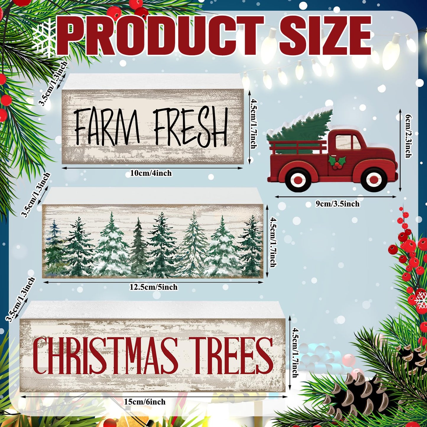 Lineshading 4 Pcs Christmas Decor Wooden Red Truck Winter Tiered Tray Decor Rustic Merry Christmas Table Centerpiece Wood Red Truck Block Sign Gift Farmhouse for Home Kitchen Tabletop Office Shelf