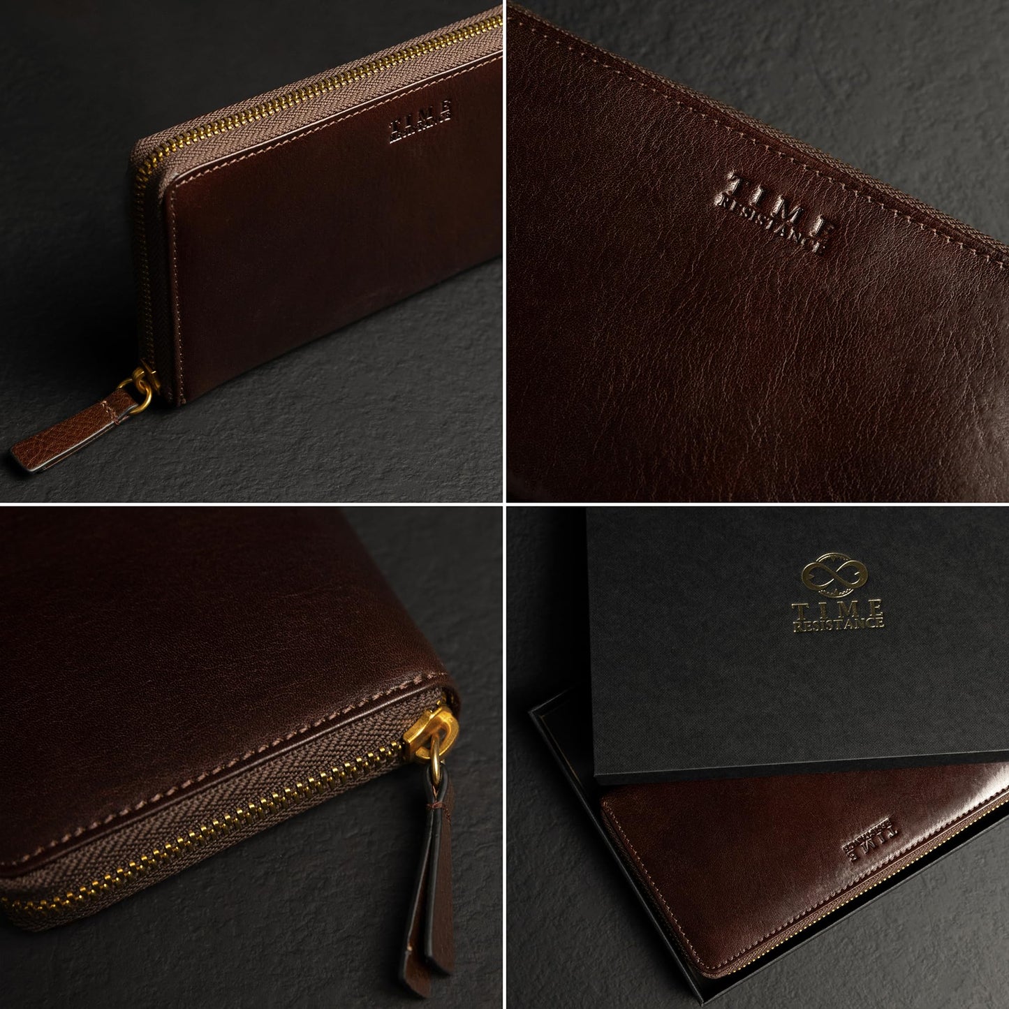 Time Resistance Leather Minimalist Wallet – Handmade Italian Full-Grain Leather Continental Wallet – Slim Cards and Cash Holder (Brown)