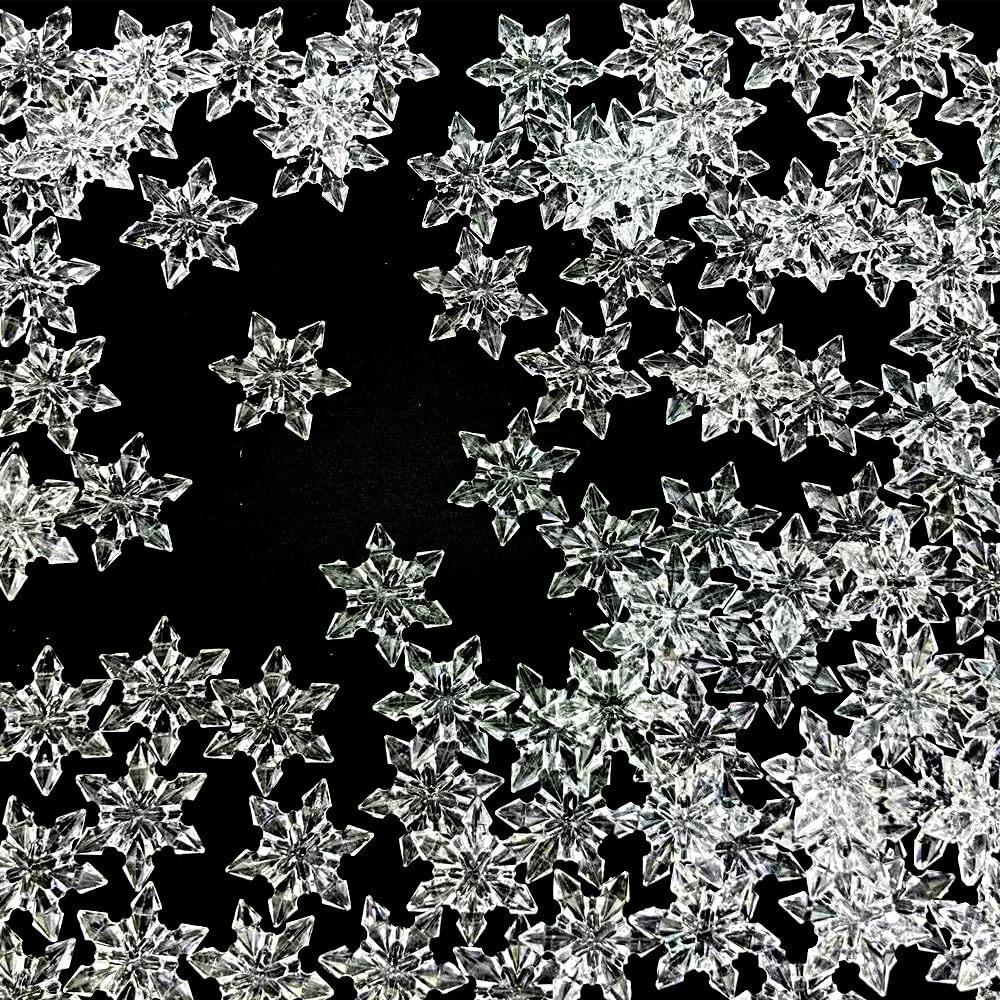 HappyFiller 114 PCS Clear Mini Acrylic Snowflake No Holes Vase Fillers,Table Scatters,Sensory Bin Filler Gems,Home Centerpieces,DIY Arts Crafts