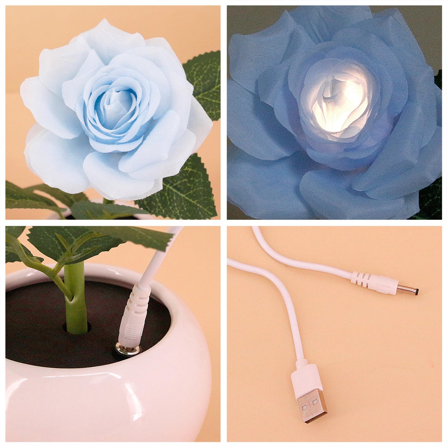 Naimo Artificial Flower Night Light Rechargeable LED Night Lamp Rose Table Lamp for Bedroom Living Room Birthday Party Desktop Home Decor