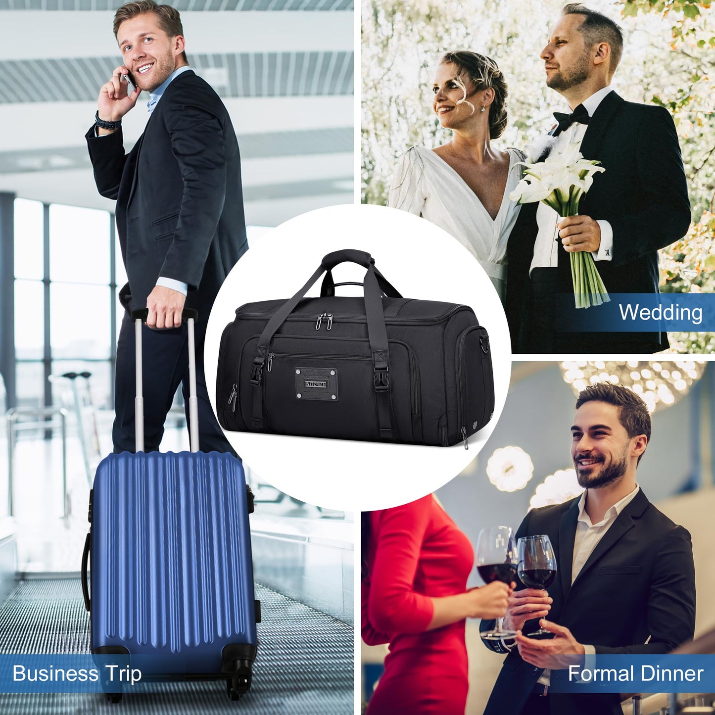 WITZMAN Mens Garment Duffle Bags for Travel Convertible Carry-on Suit Garment Bag for Men Hanging Clothes with Shoe Compartment（B724 Black）