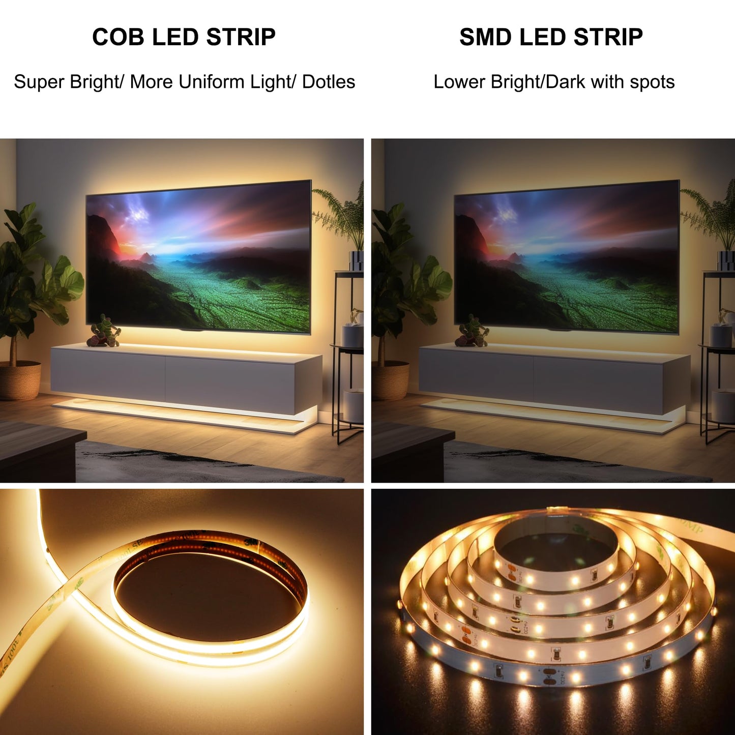 AXMOTUT 32.8ft COB LED Strip Light Warm White, High Bright LED Strips with 320LEDs, RF Remote and UL Power Supply, 3000K Dimmable LED Lights for Bedroom,Kitchen, DIY Home Decoration, 2 Rolls of 16.4ft