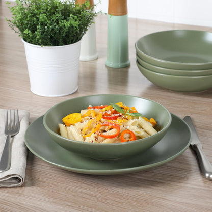 Gibson Home Queenslane 16 Piece Double Bowl Plates and Bowls Dinnerware Sets - Matte Blue