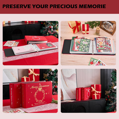 MANWU Christmas cards organizer binder album, greeting cards display organization Storage Holder, Cardkeeper special cards leather book, holds 100 cards (Golden)