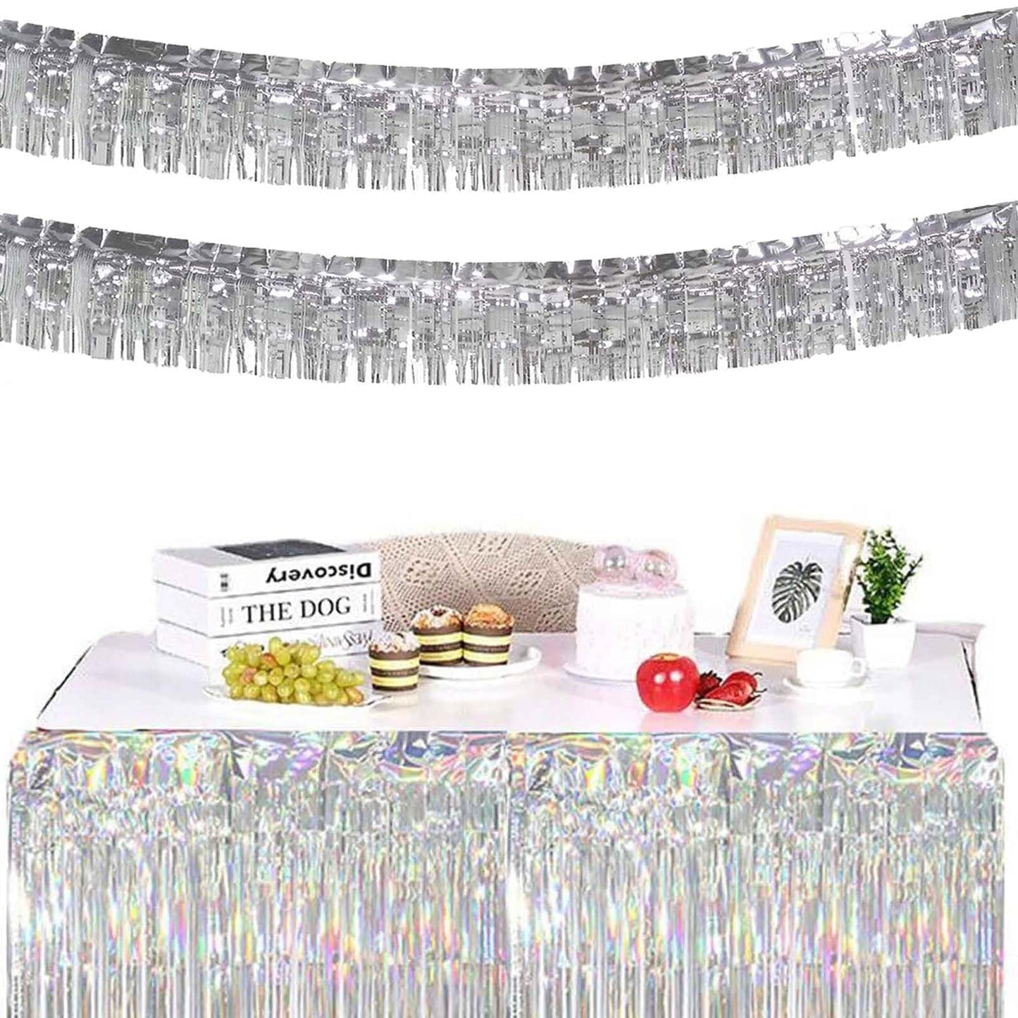 6 Pack Metallic Tinsel Garland - 10 Feet Foil Fringe Banner for Wall Hanging, Parade Floats, Wedding, New Year, Christmas, Birthday (Silver)