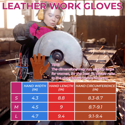 HANDLANDY Leather Work Gloves for Men and Women, Utility Tough Cowhide Glove for Gardening, Wood Cutting, Welding, Construction, Chainsaw, Truck Driving, Yard Working etc. - Camel Pink, Small