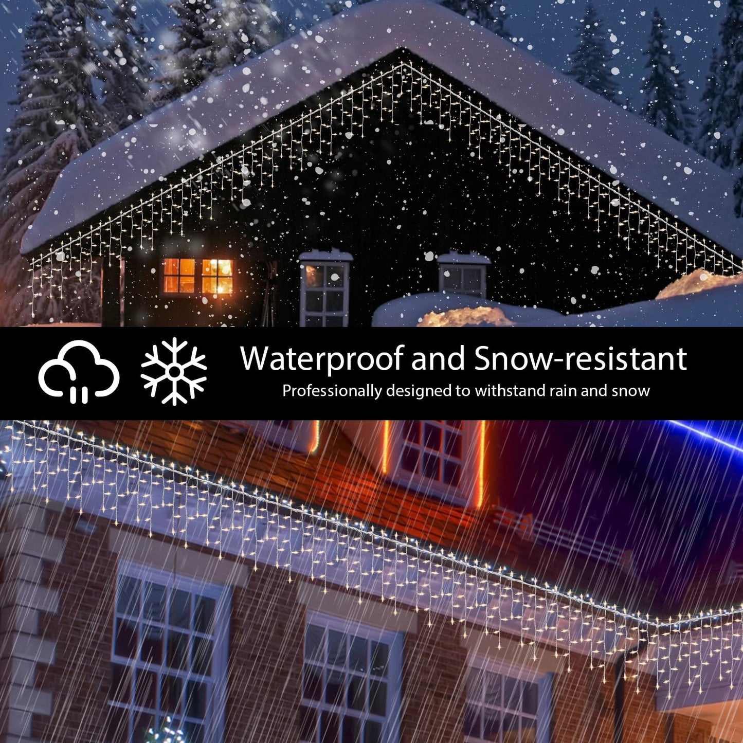 LAMPHOME 6.2FT 100 Clear Icicle Lights, White Wire, Indoor/Outdoor Christmas Holiday Lights