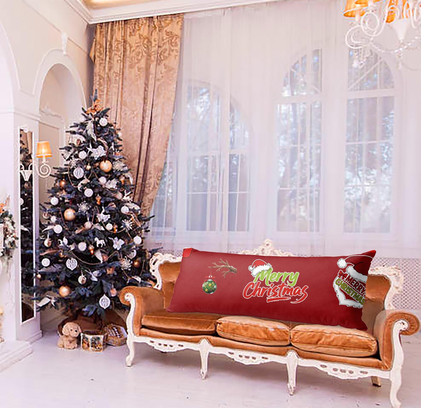 Cuteiush Christmas Body Pillowcase Xmas Holiday Red Large Body Pillowcovers Winter Sofa Home Decoration Cushion Pillow Protector 20x54inch