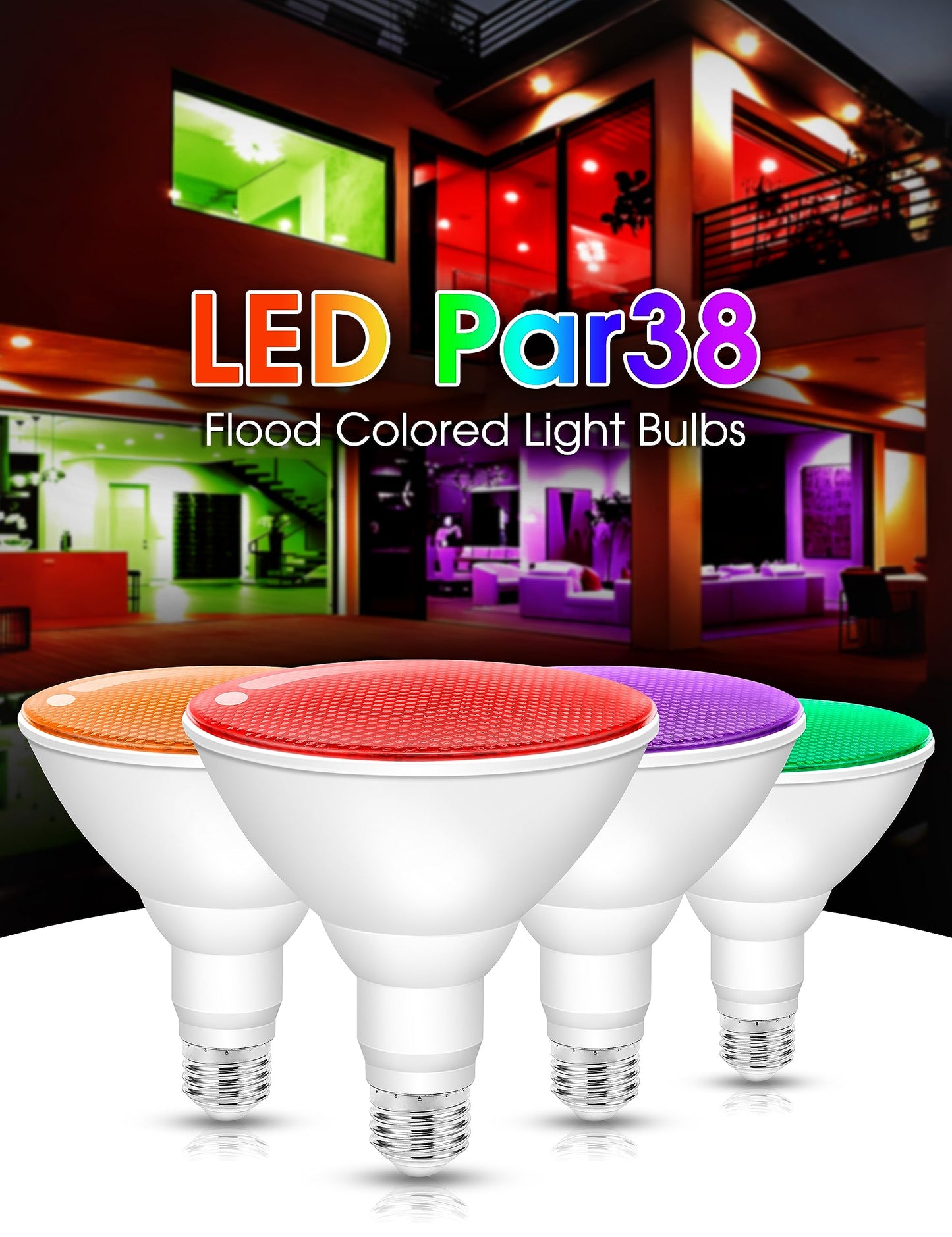 Fulighture Red and Green Light Bulbs 【2 Pack】, Par38 LED Red Green Flood Light Bulbs Outdoor for Christmas Decor 15W E26, Christmas Light Bulb Porch Home Lighting, Non-Dimmable