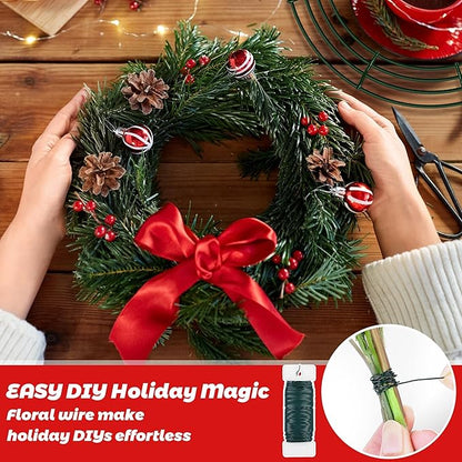 Fovths12 Pack Christmas Wire Wreath Ring 14 Inches Metal Wire Wreath Frame with Floral Wires Green DIY Floral Crafts for Xmas Halloween New Year Holiday Valentines Day Decor