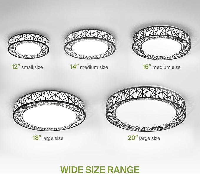 ASD 14 Inch LED Flush Mount Ceiling Light Fixture for Bedroom, 24W 1534LM 5CCT 2700K-5000K, Triac Dimmable Lights, Dining, Living Room, Kitchen Lamps, Modern Home Lighting Fixtures, Black, ETL