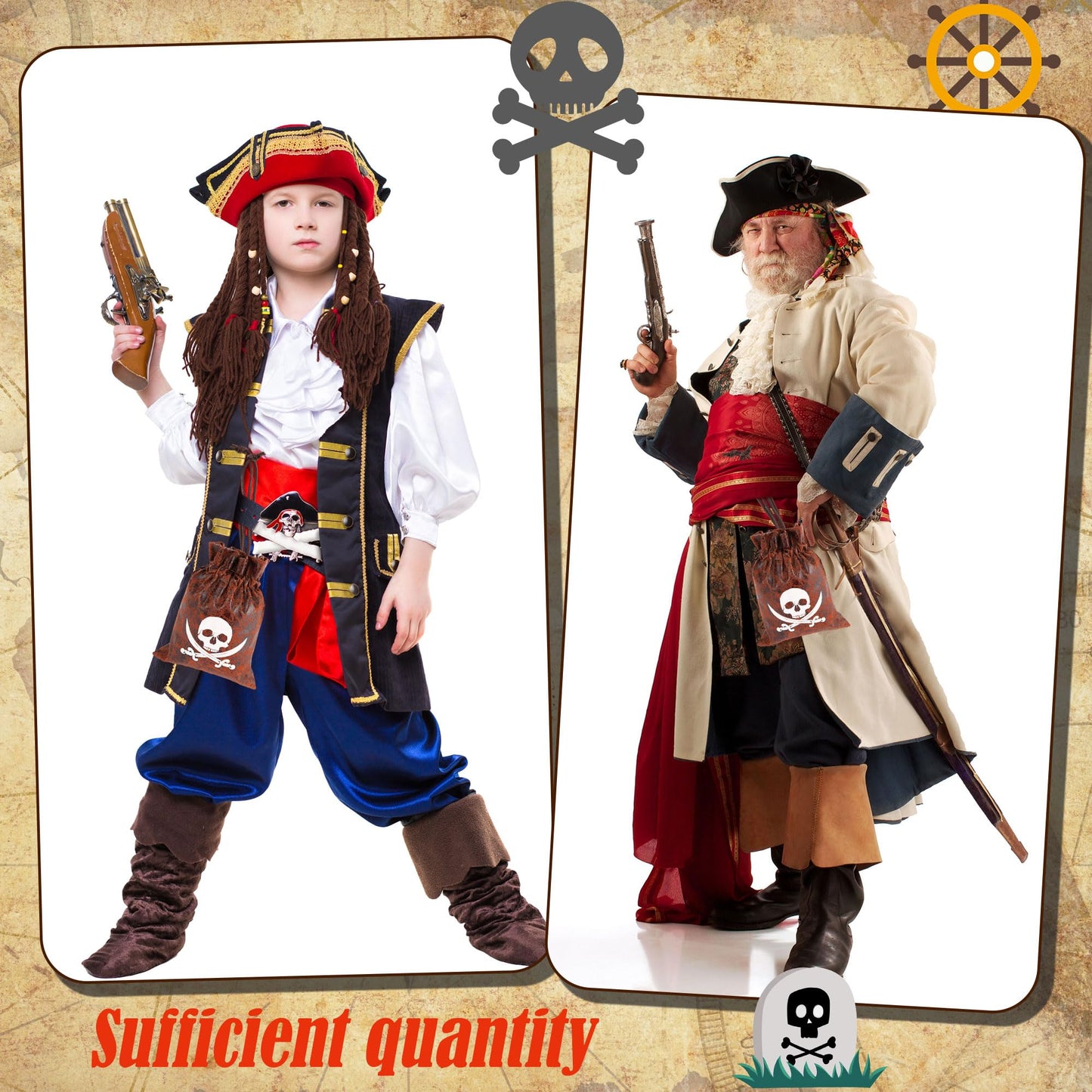 Plukeen 32 Pcs Pirate Goodie Bags Bulk 4.7 × 6.2 Inches Drawstring Faux Cow Skin Pirate Loot Storage Pouch Bags Coconut Brown Small Coin Wallet for Pirate Adventure Party Favors