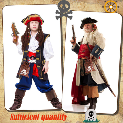 Plukeen 32 Pcs Pirate Goodie Bags Bulk 4.7 × 6.2 Inches Drawstring Faux Cow Skin Pirate Loot Storage Pouch Bags Coconut Brown Small Coin Wallet for Pirate Adventure Party Favors