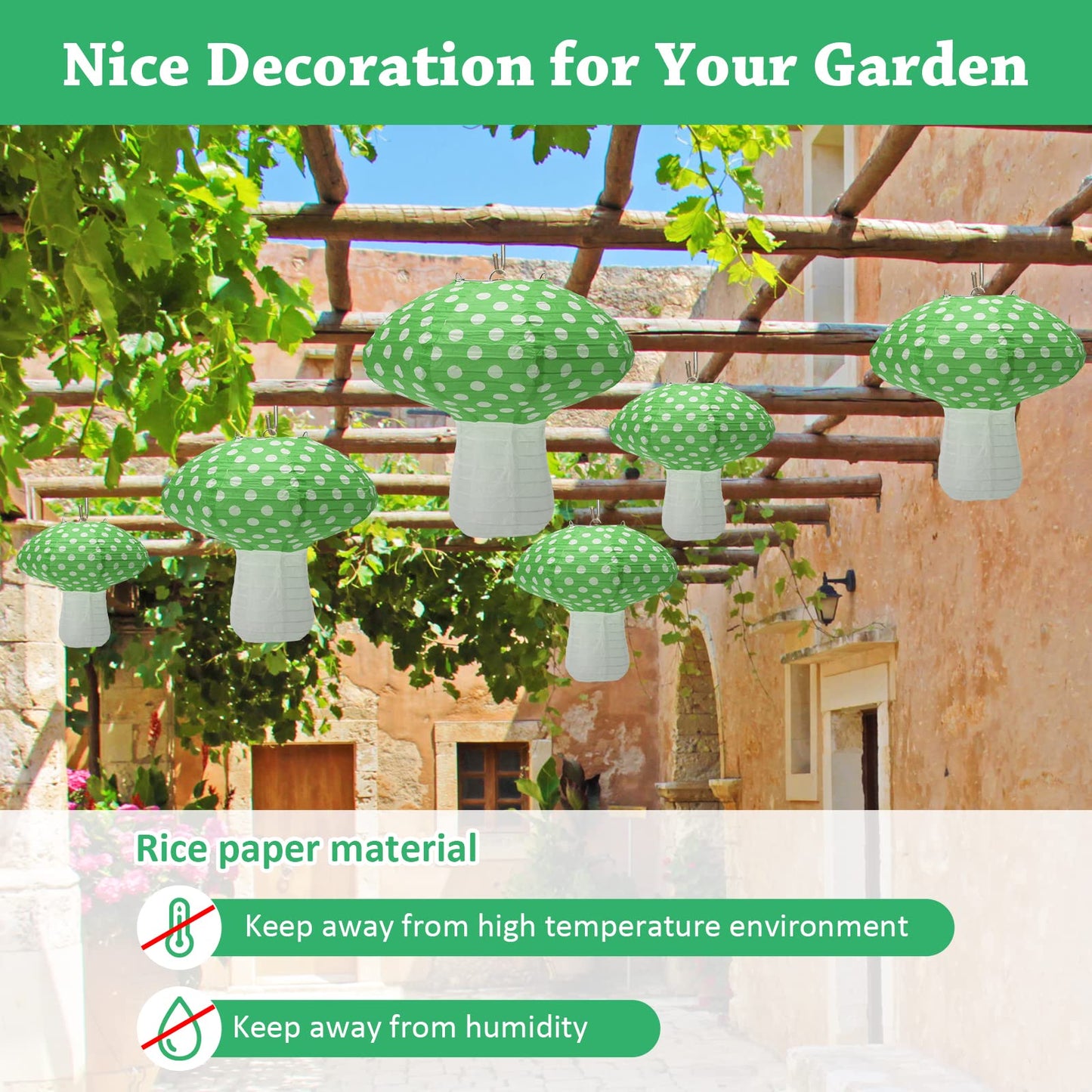 4Pcs Mushroom Shaped Paper Lanterns, Windspeed Large 8 and 12 Inch Lanterns for Nursery Garden Christmas Party Decoration (Green)
