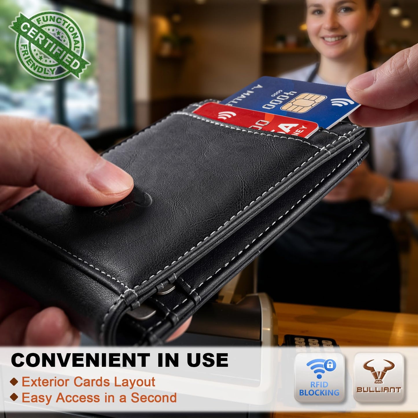 BULLIANT Men Wallet,Magnetic Slim Wallet 10 cards Build-in Bill Folder ID Windows RFID Blocking