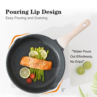 Kordisen Nonstick Frying Pan Set with Lids, 3 Piece Skillet Set, Healthy Induction Cooking Pan, Stay-Cool Handle, Compatible with All Stovetops, PFOA Free (8, 9.5, 11 Inch)