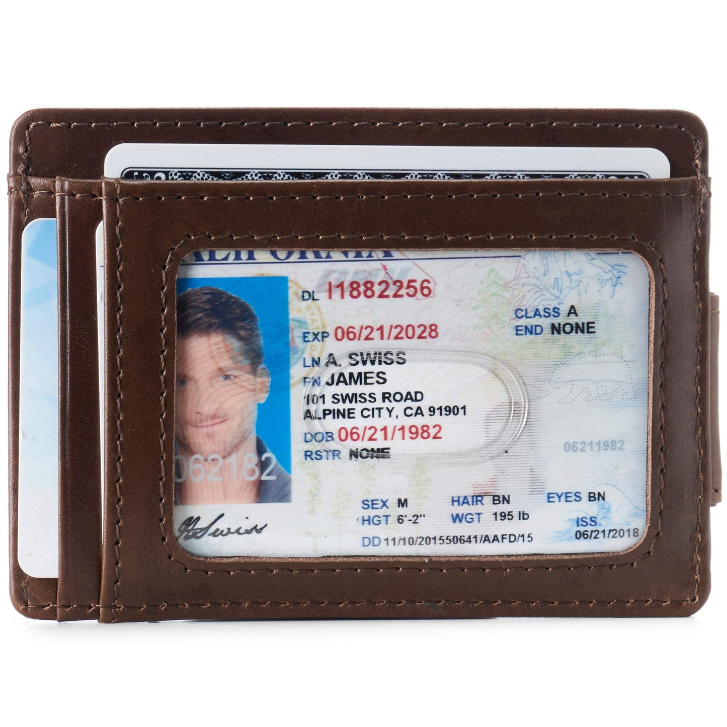 Alpine Swiss Harper Mens RFID Slim Front Pocket Wallet Magnetic Money Clip ID Card Holder Leather Glossy Nappa Brown