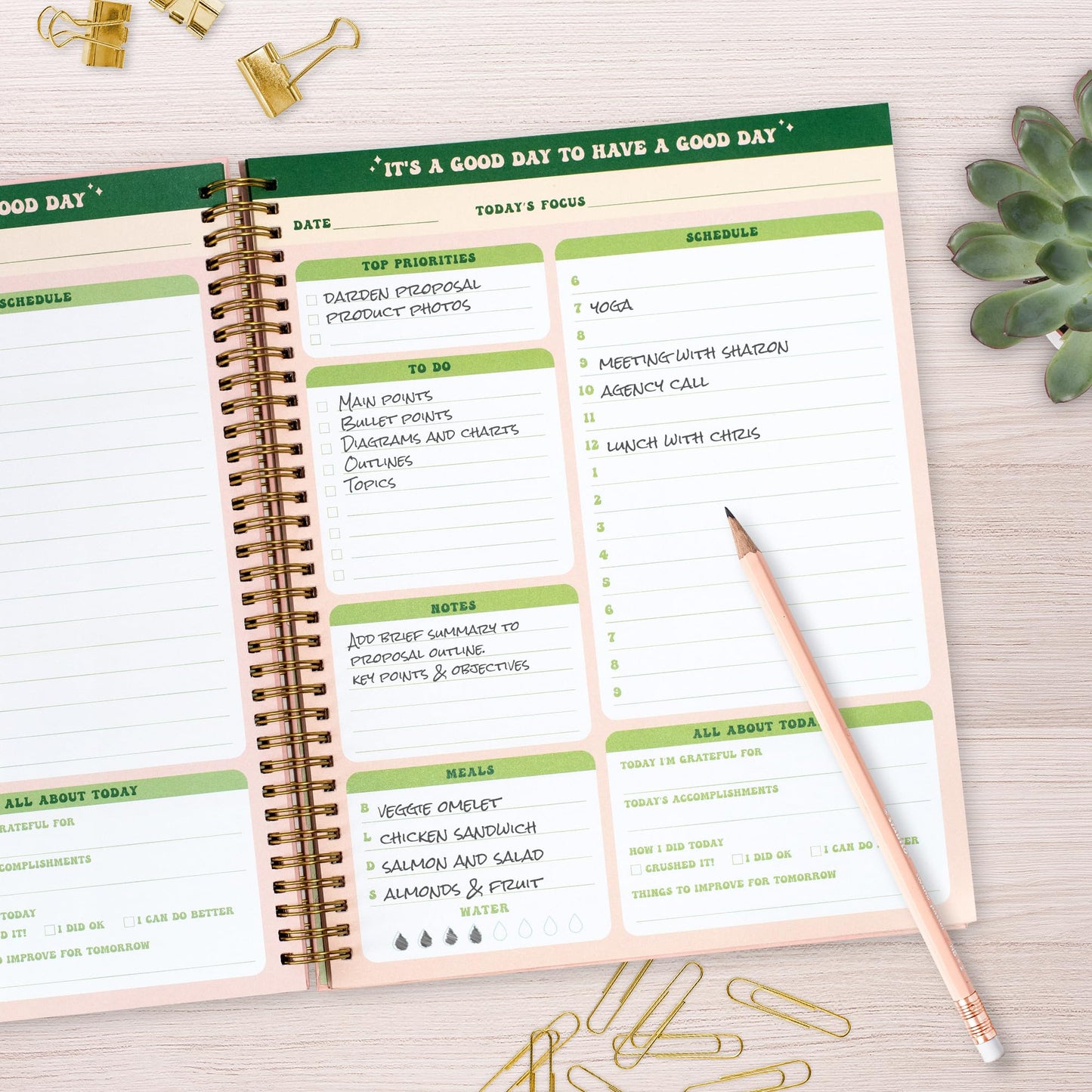 Undated Daily Planner Notebook 7.75x10, Cute Planner Notebook, Pink Green To Do List Notebook, Large Hardcover Spiral Schedule Notebook Planner, Inspirational Quote Planner Students Girls Teens