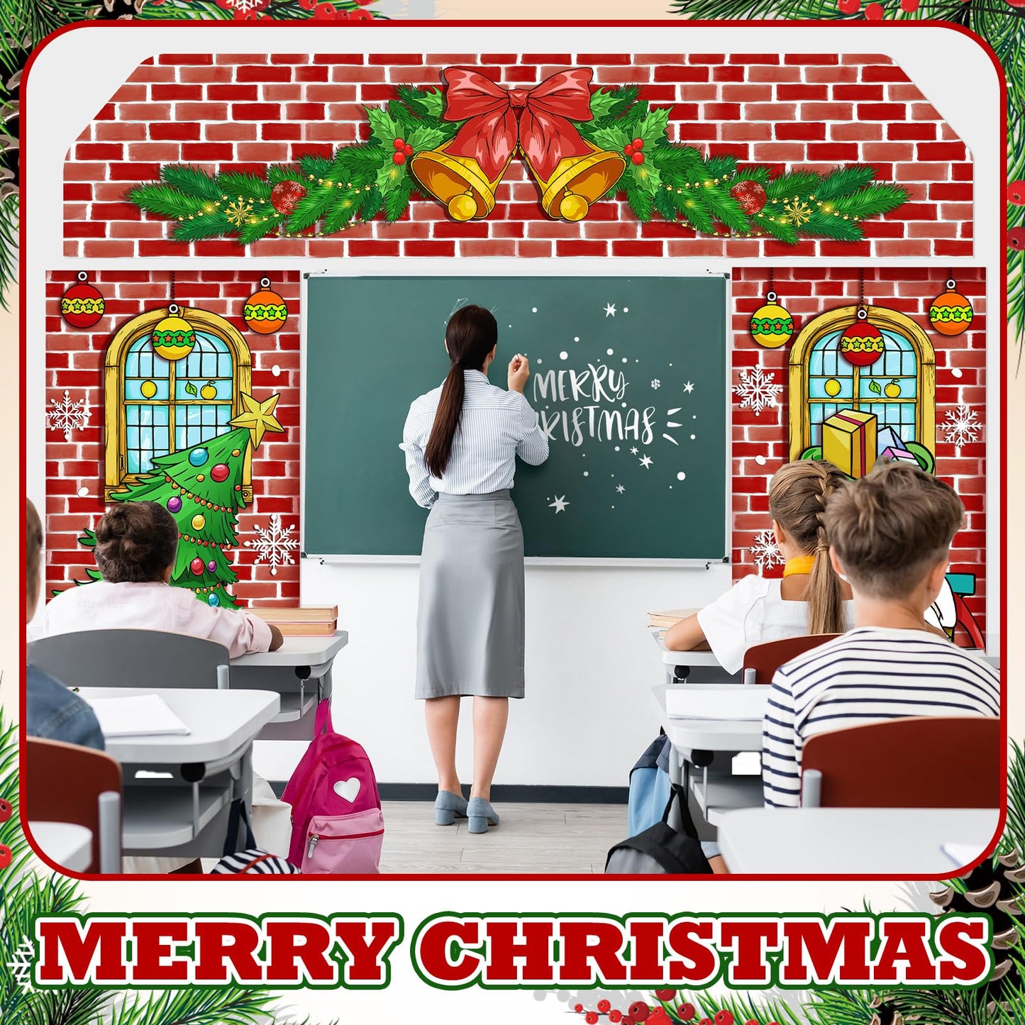 HunnmingRe 3 Pcs Christmas Gingerbread House Decorations Gingerbread Door Covers Backdrop Christmas Door Banners for Xmas Holiday Party Photography Photo Background Decor(Elf Style)